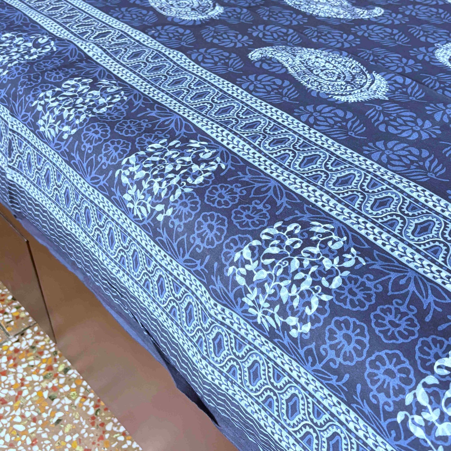 Indigo Paisley - Flat I Fitted Bedsheet (90x108 Inches)