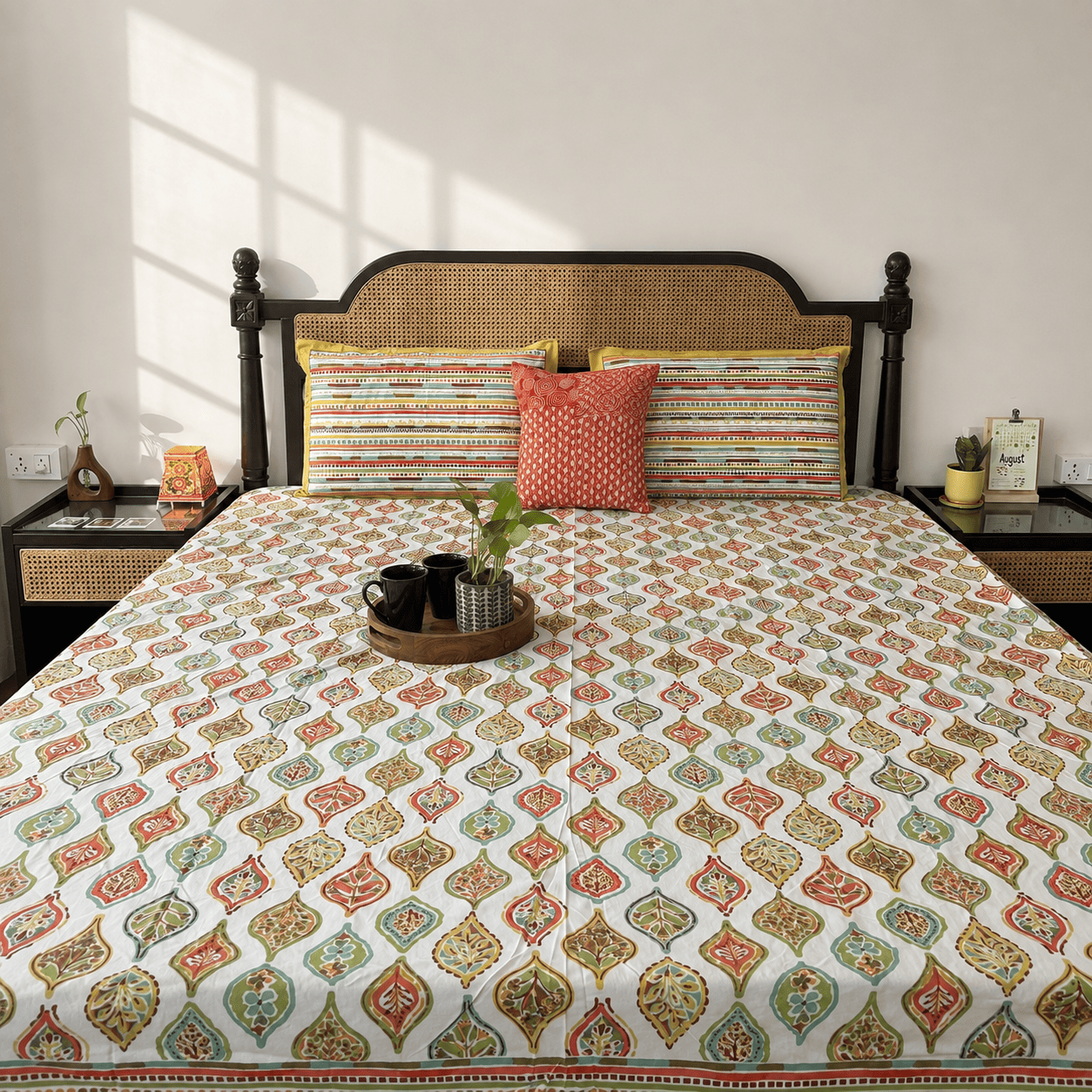 Candy Orange - Flat I Fitted Bedsheet (108x108 Inches)