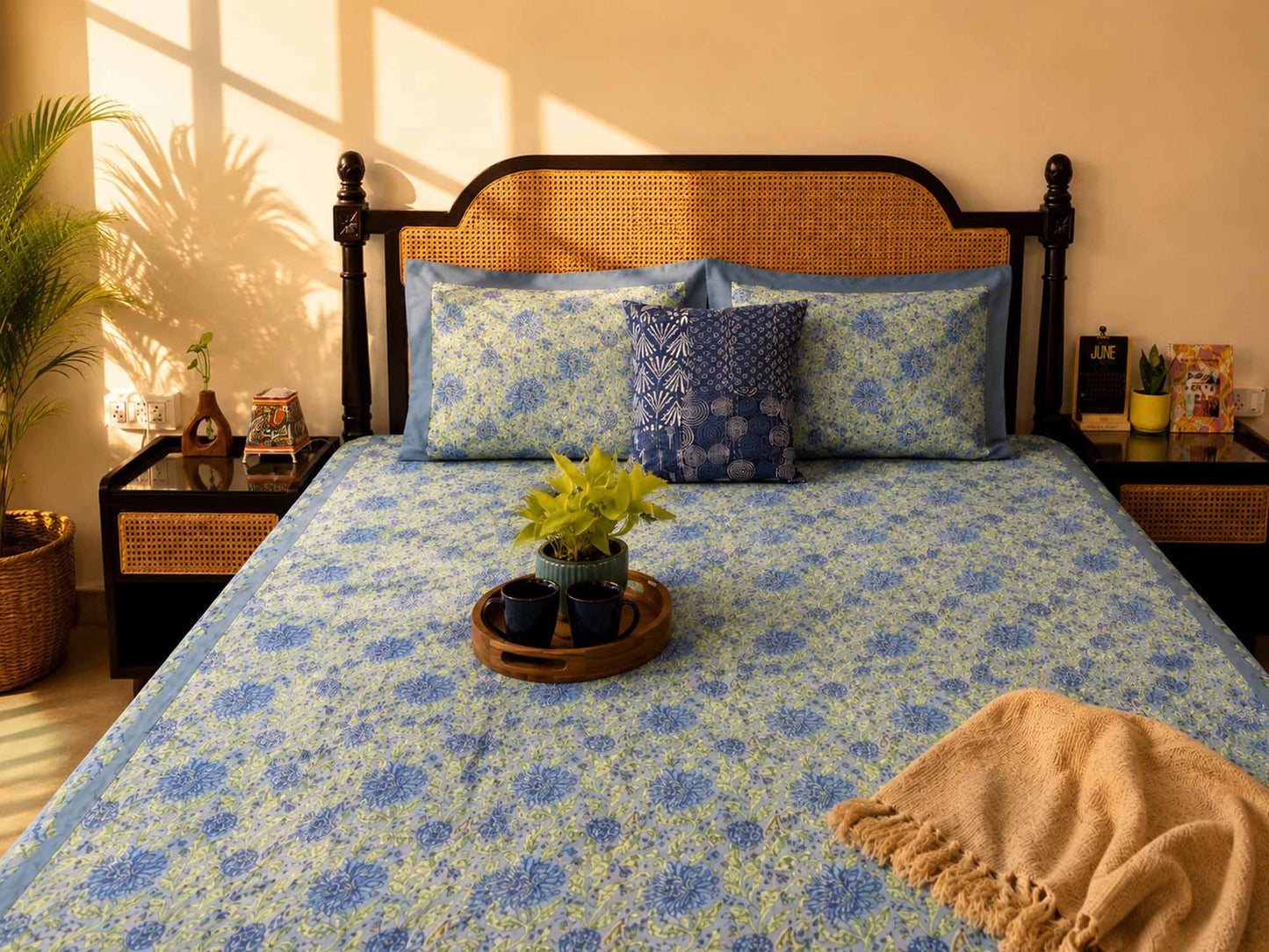 Marigold Blue- Flat I Fitted Bedsheet (100x108 Inches)