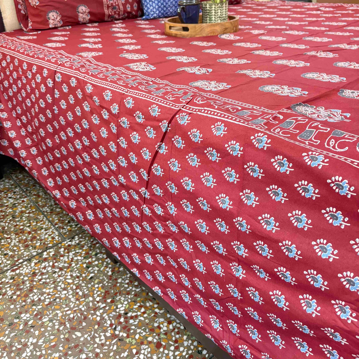 Meher Red - Flat I Fitted Bedsheet (108x108 Inches)