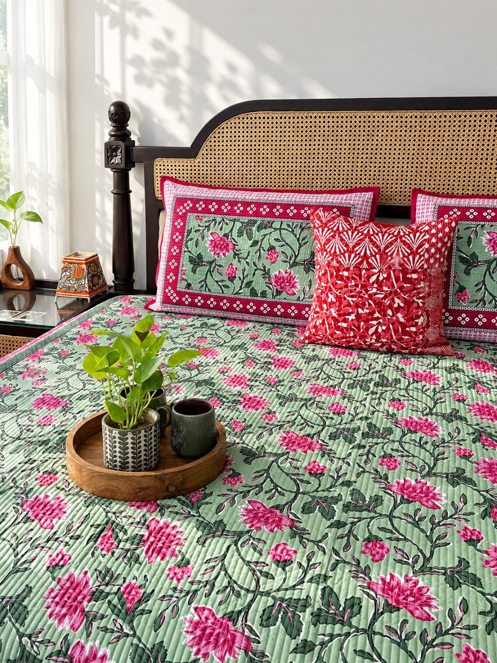 Baagh Green - Quilted and Reversible Bedcover I Comforter