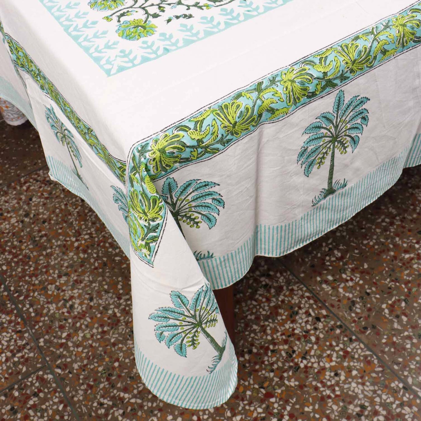 Jashn-E-Bahaara - Hand Block Six Seater Dining Table Cover With Napkins