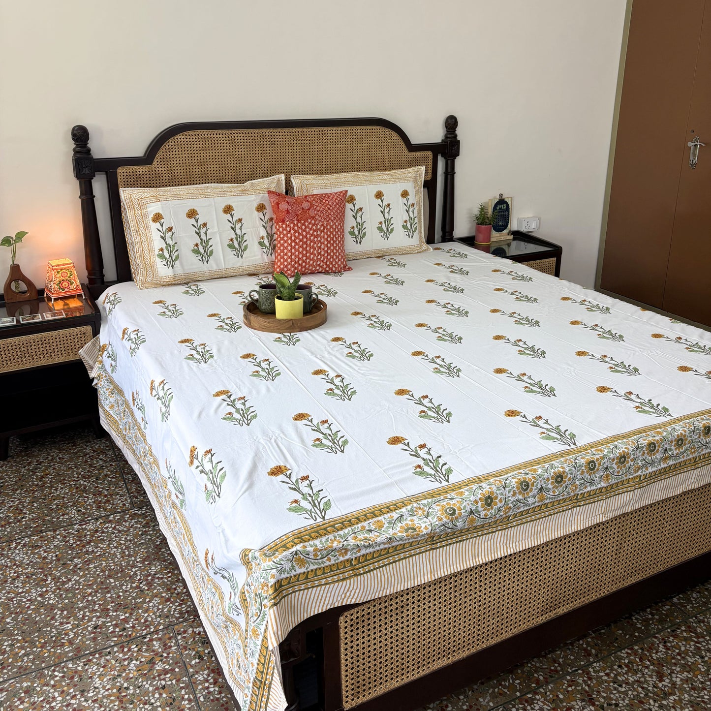 Marigold - Hand block Bedsheet (108x108 Inches)