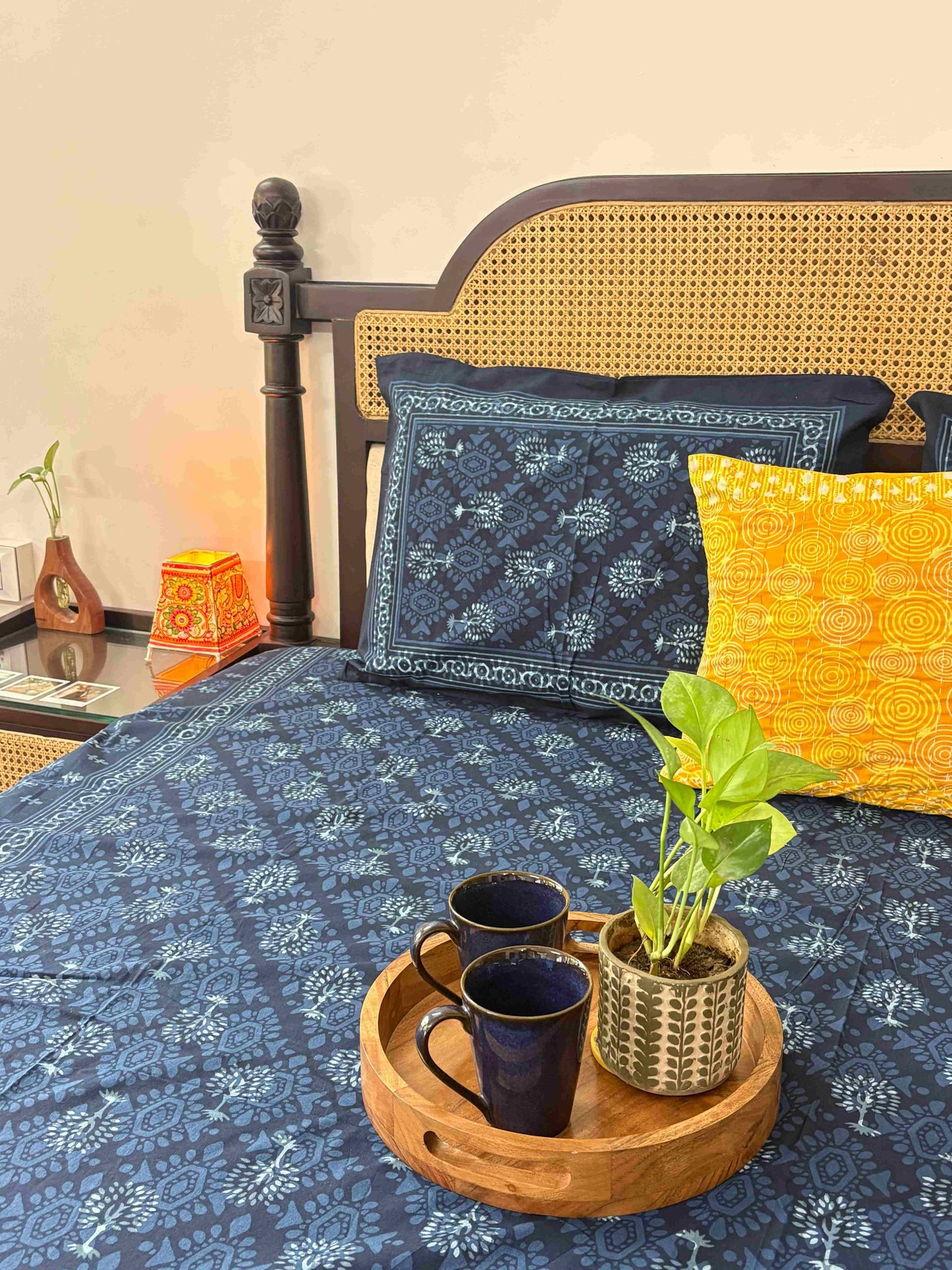 Indigo Tree - Flat I Fitted Bedsheet (90x108 Inches)