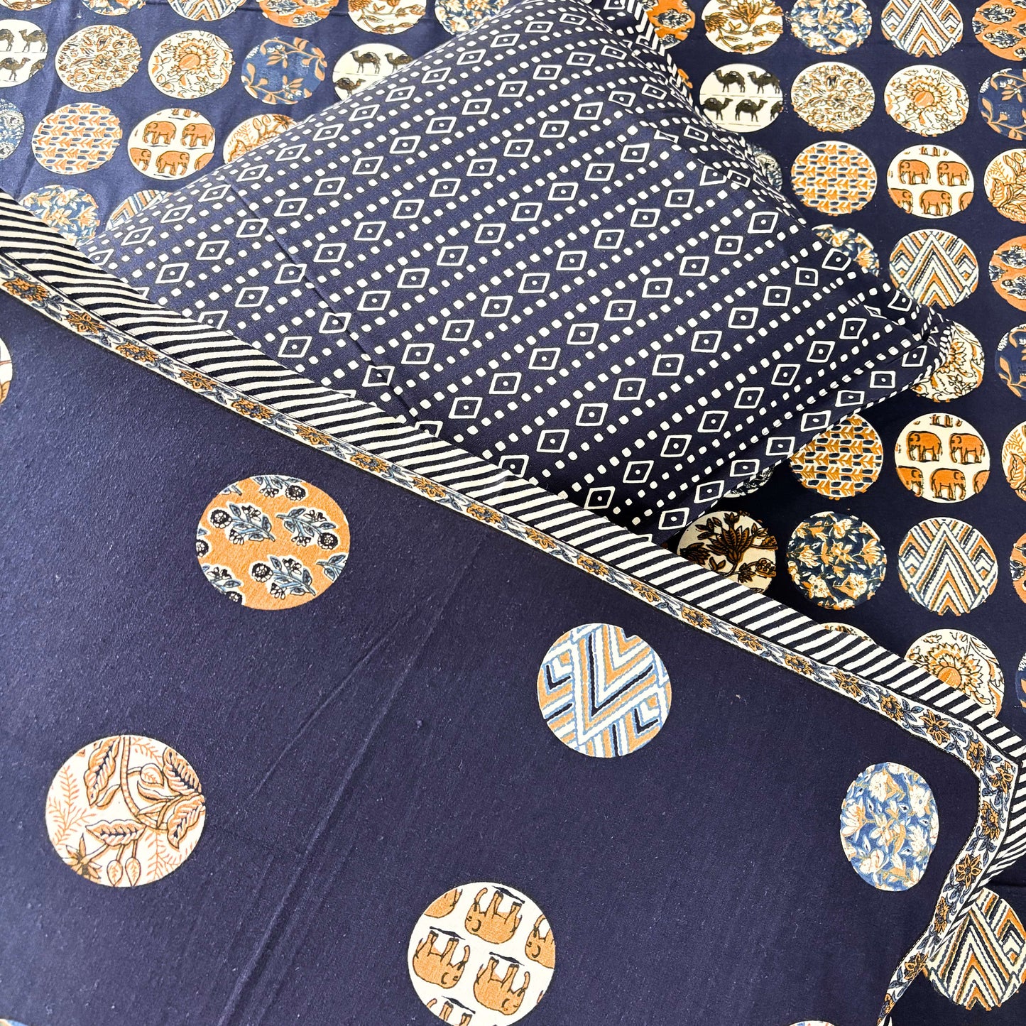 Khushrang Blue - Flat I Fitted Bedsheet (108x108 Inches)