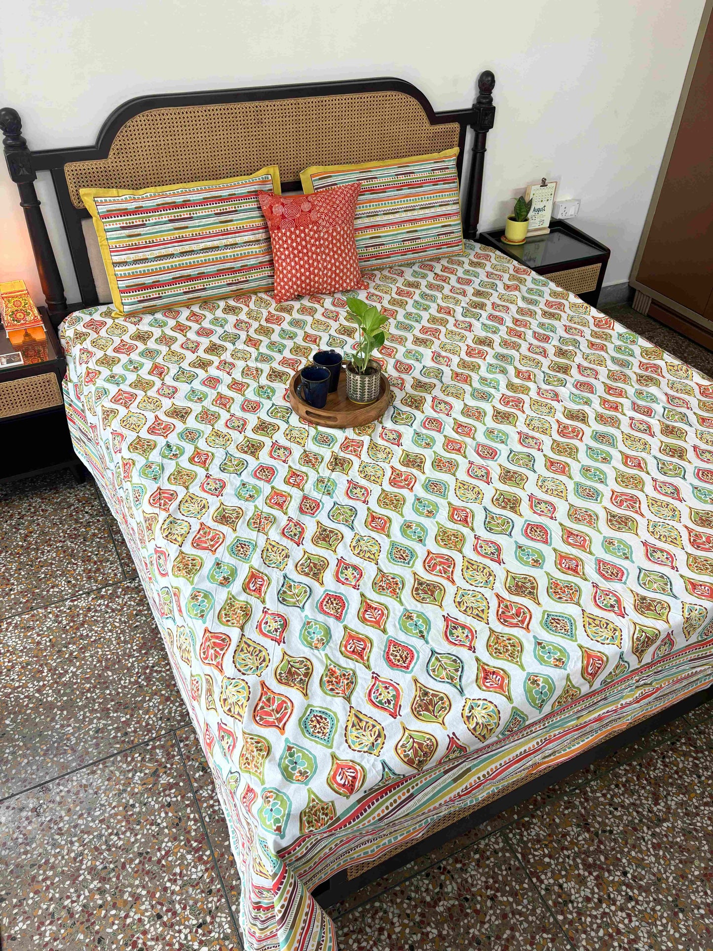 Candy Orange - Flat I Fitted Bedsheet (108x108 Inches)