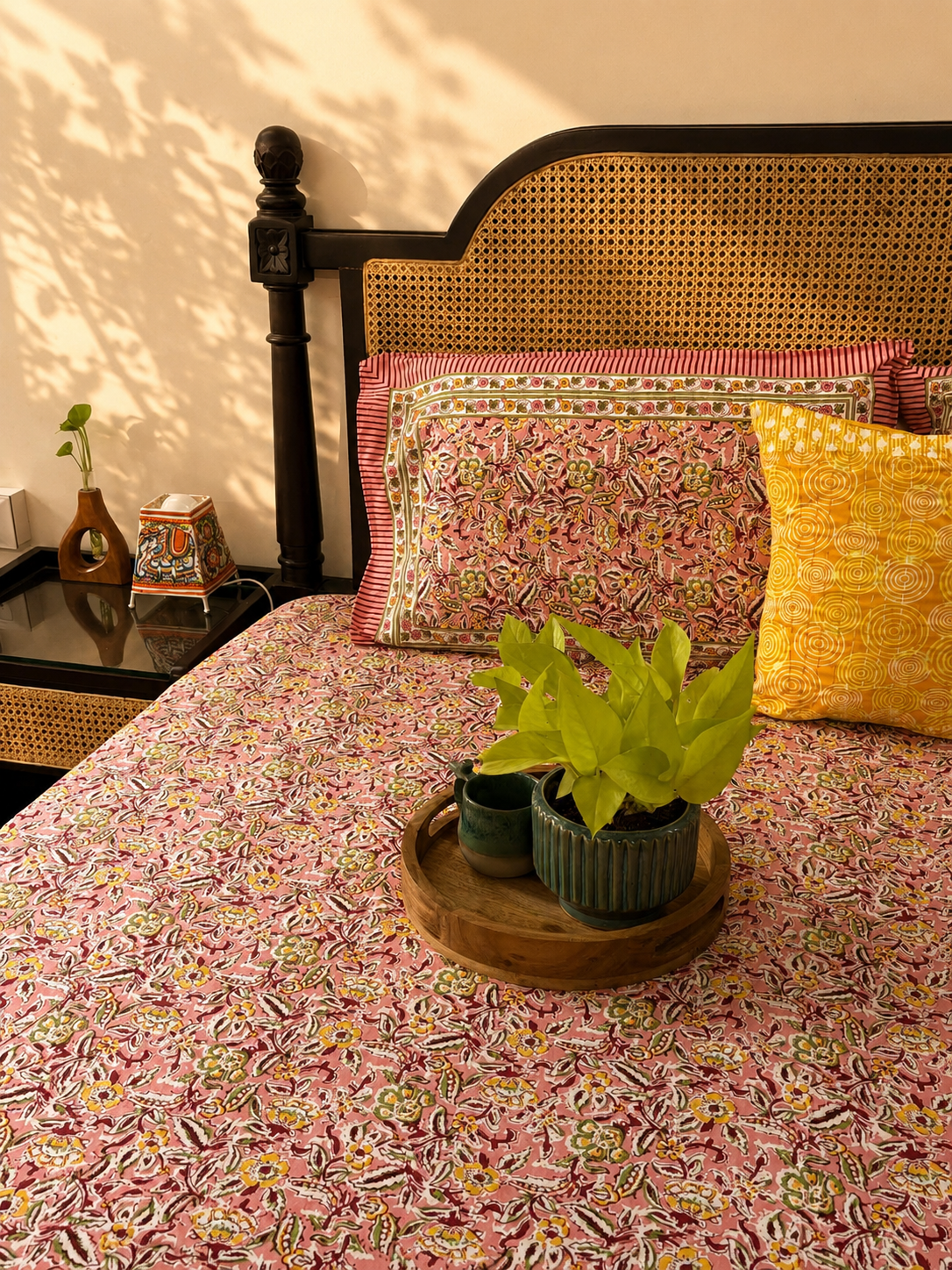 Phulwari Pink - Flat I Fitted Bedsheet (90x108 Inches)