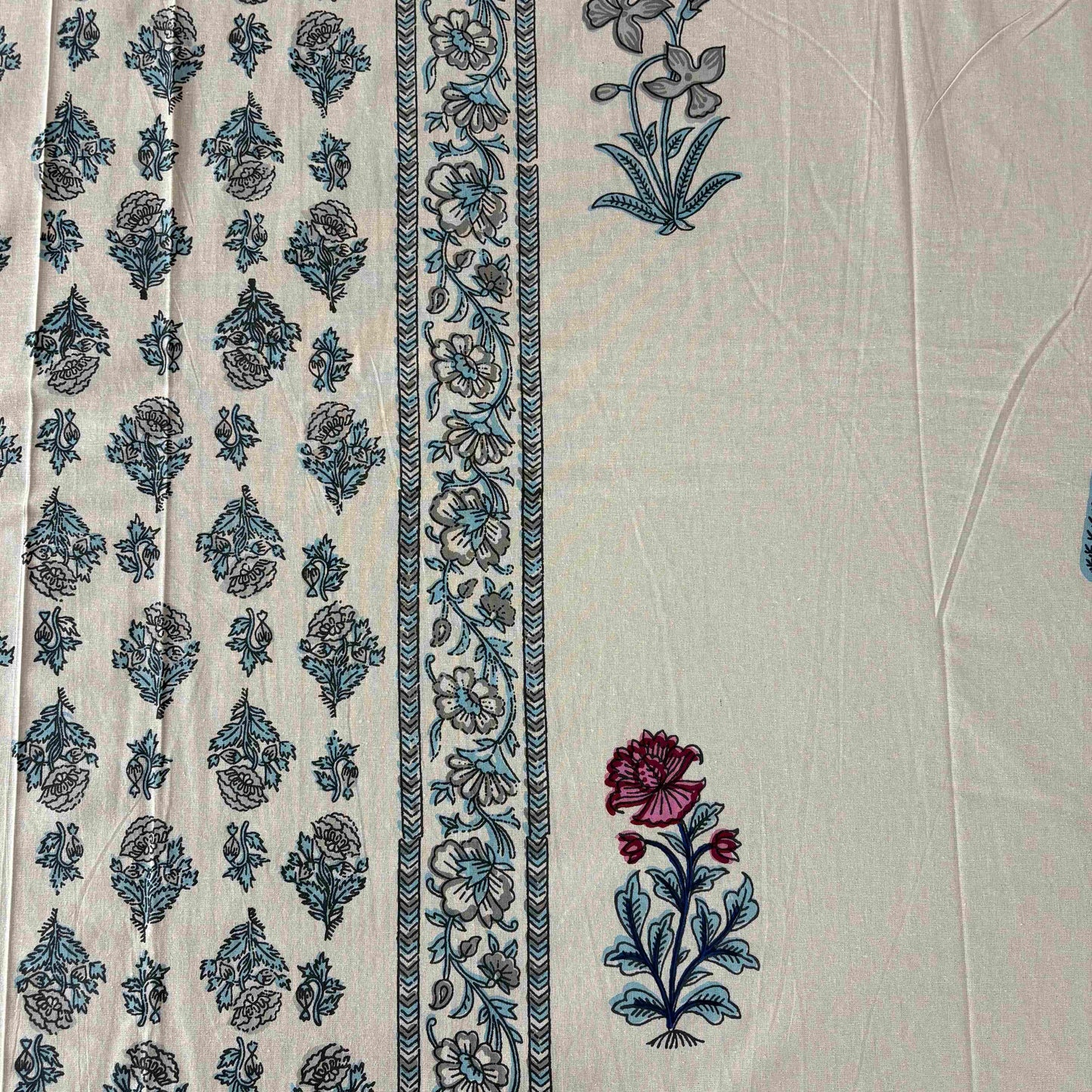 Aafreen Blue - Flat I Fitted Bedsheet (108x108 Inches)