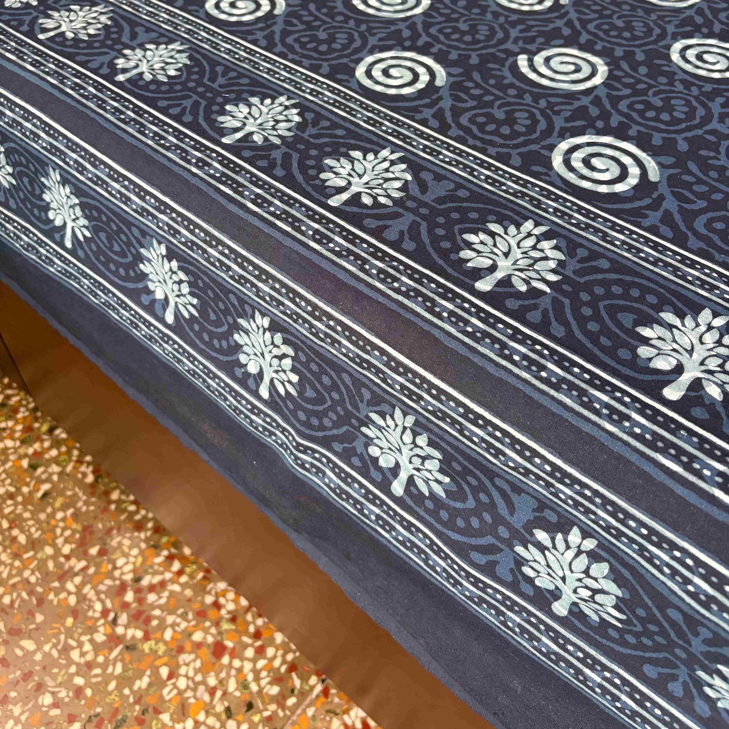 Indigo Rangoli - Flat I Fitted Bedsheet (90x108 Inches)
