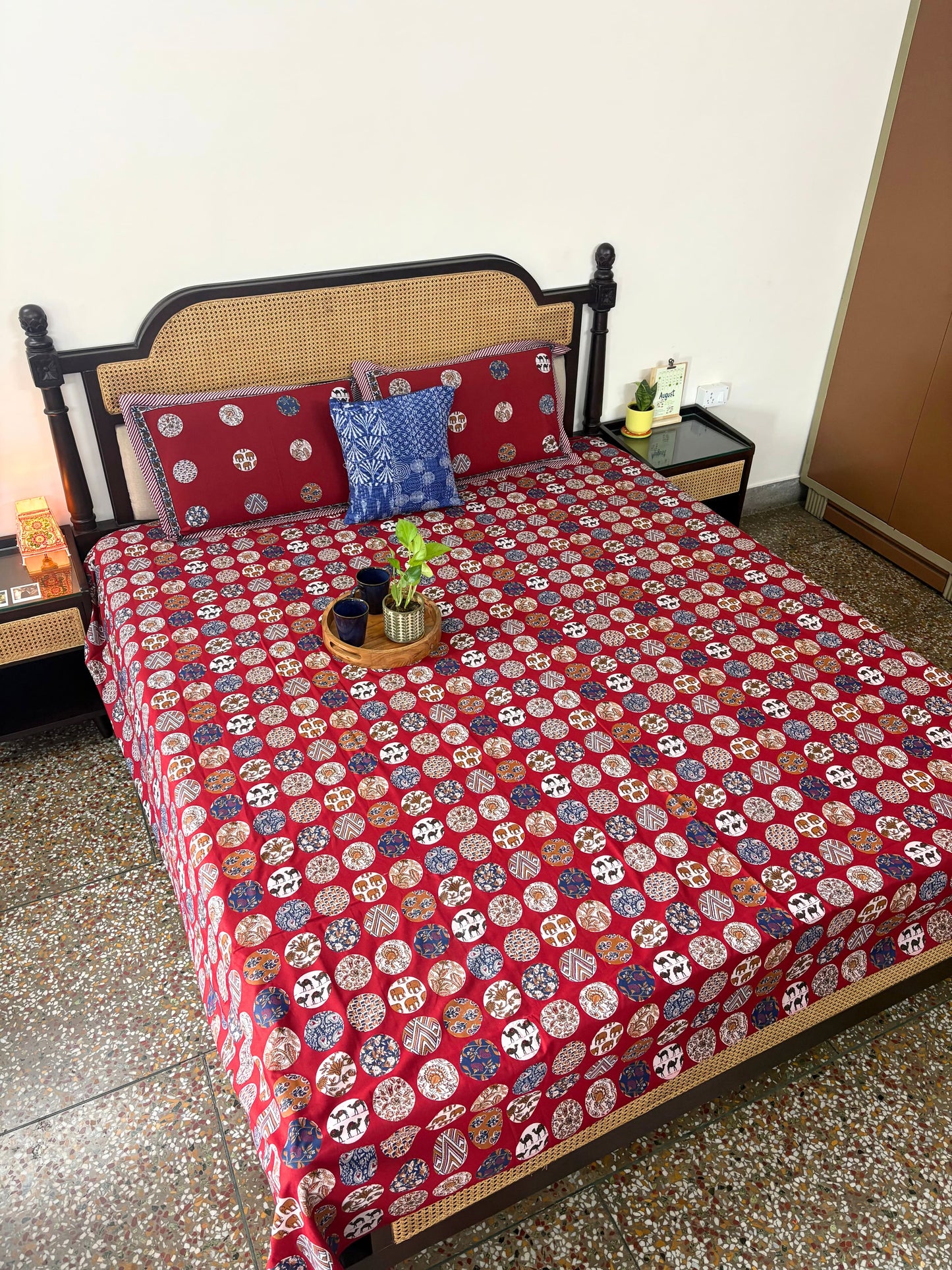 Khushrang Maroon - Flat I Fitted Bedsheet (108x108 Inches)