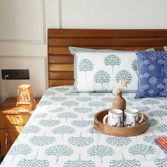 Peacock Green - Flat I Fitted Bedsheet (108x108 Inches)