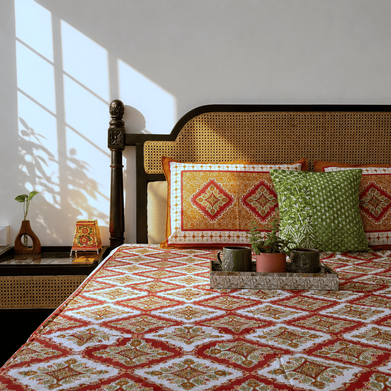 Sagar Red - Flat I Fitted Bedsheet (108x108 Inches)
