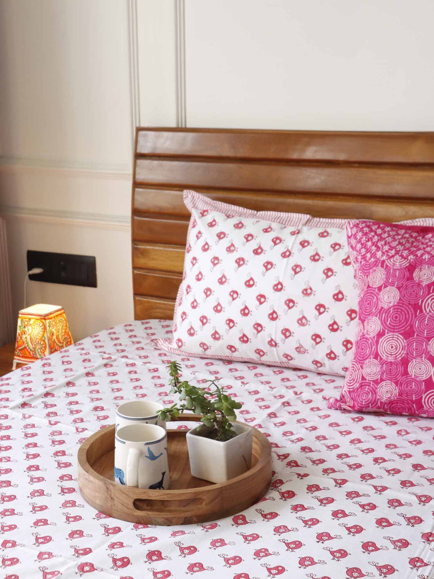 Pink Bird - Handblock Bedsheet (108x108 inches)