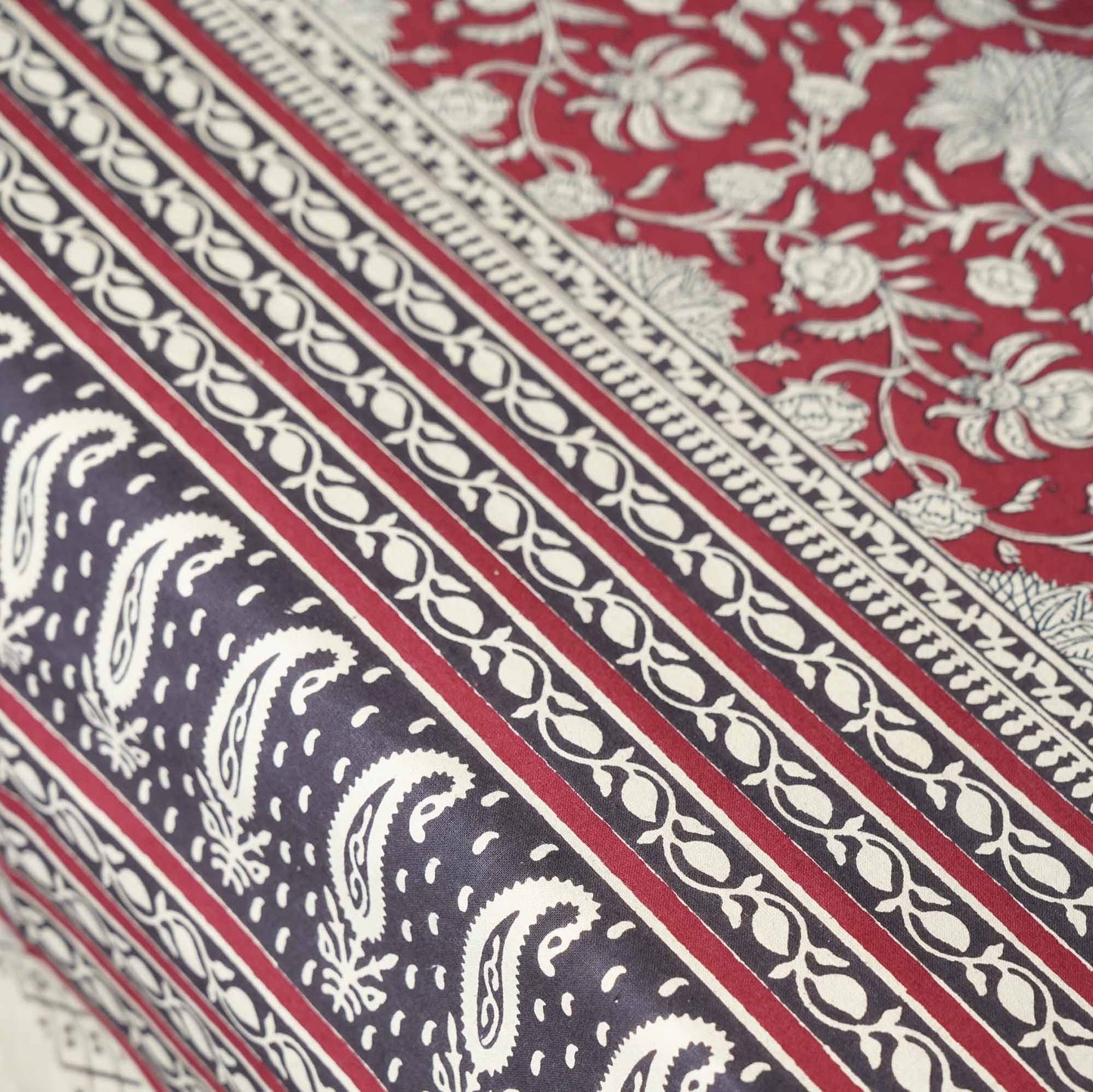 Kalamkari Red - Flat I Fitted Bedsheet (108x108 Inches)