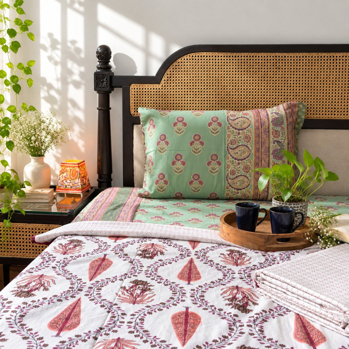 Pair Of Single Bed Reversible Mul Dohar – Khushamadeed Red