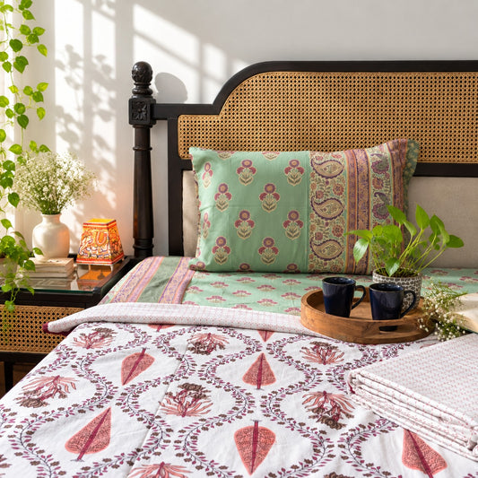 Pair Of Single Bed Reversible Mul Dohar – Khushamadeed Red