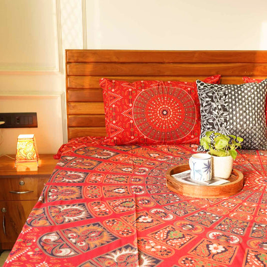 Mandala Red - Flat I Fitted Bedsheet (90x108 Inches)