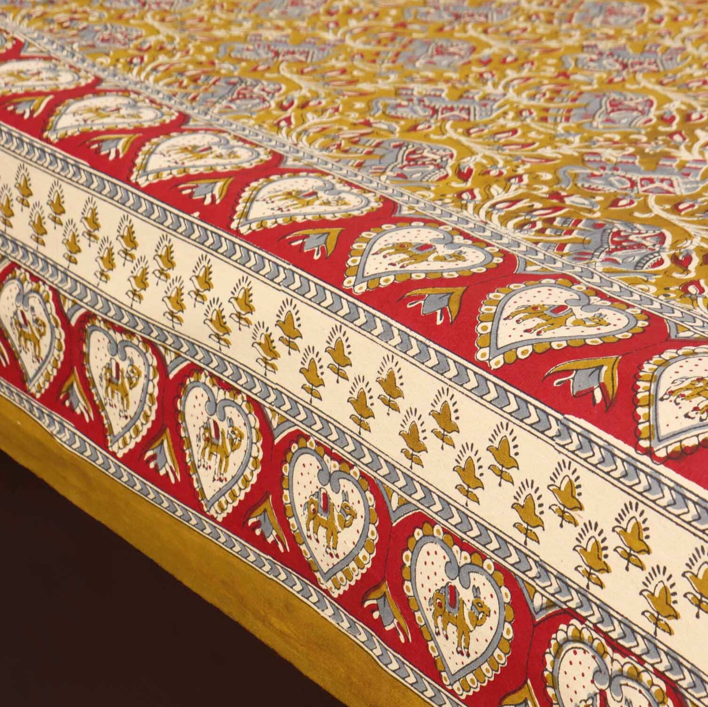 Kalamkari Haathi Mustard - Single Bed Bedsheet (60x90 Inches)