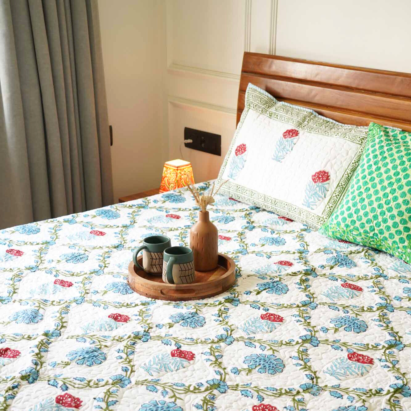Noor - Quilted and Reversible Handblock Bedcover I Comforter