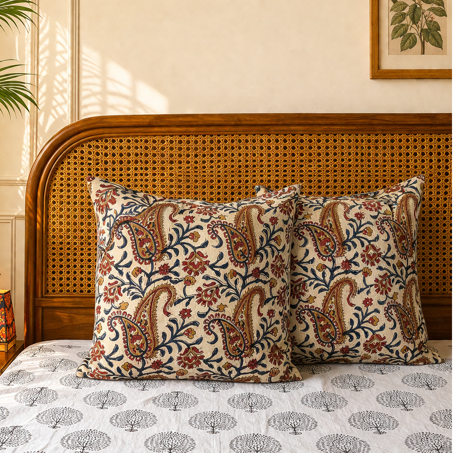 Shop hand block print cushion covers in India.