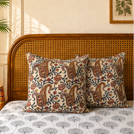 Shop hand block print cushion covers in India.