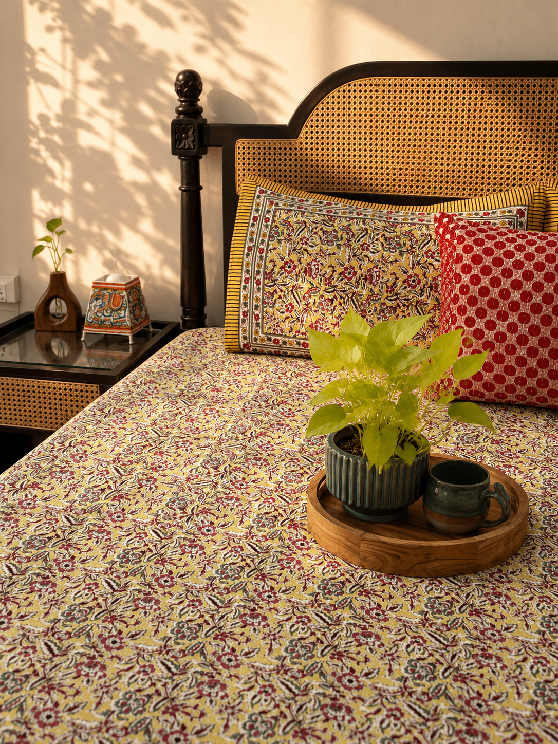Phulwari Yellow - Flat I Fitted Bedsheet (90x108 Inches)