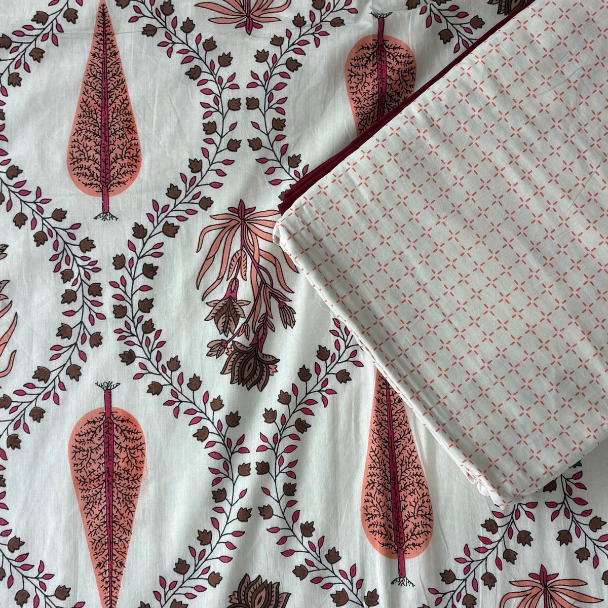 Pair Of Single Bed Reversible Mul Dohar – Khushamadeed Red