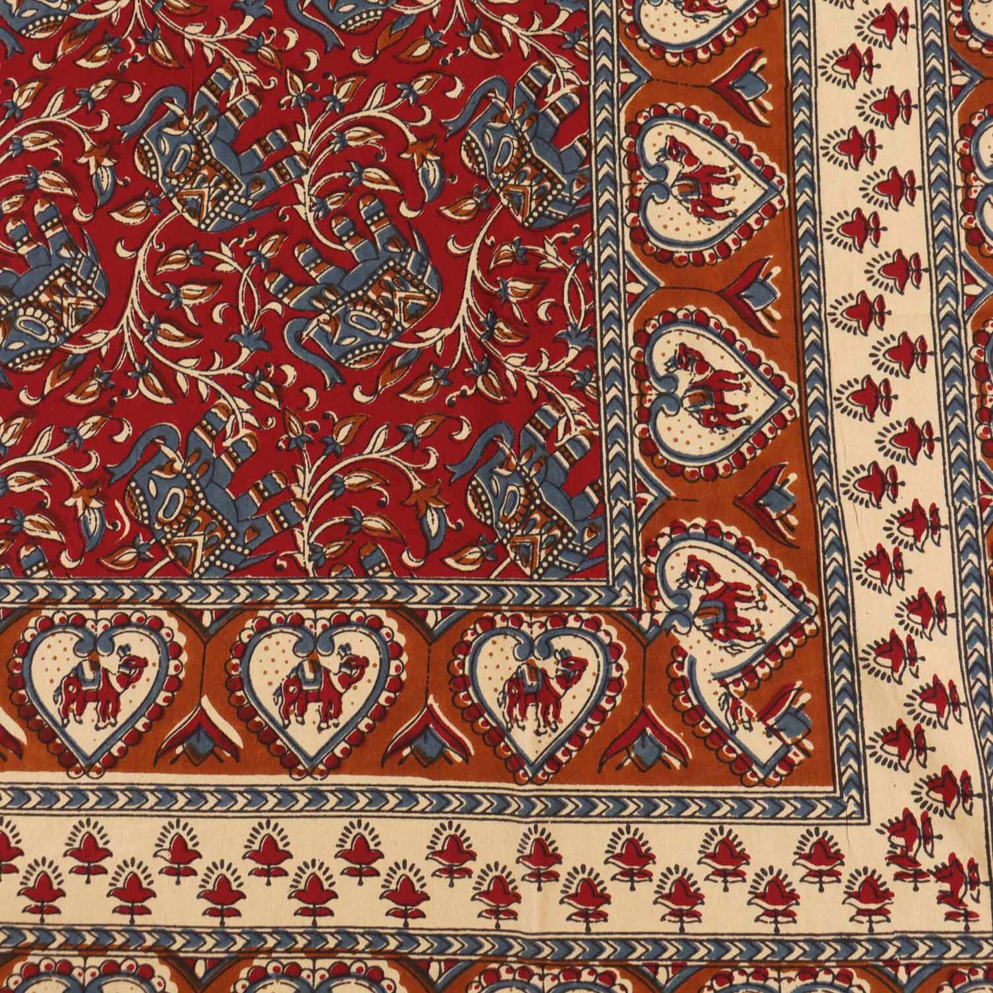 Kalamkari Haathi Red - Single Bed Bedsheet (60x90 Inches)