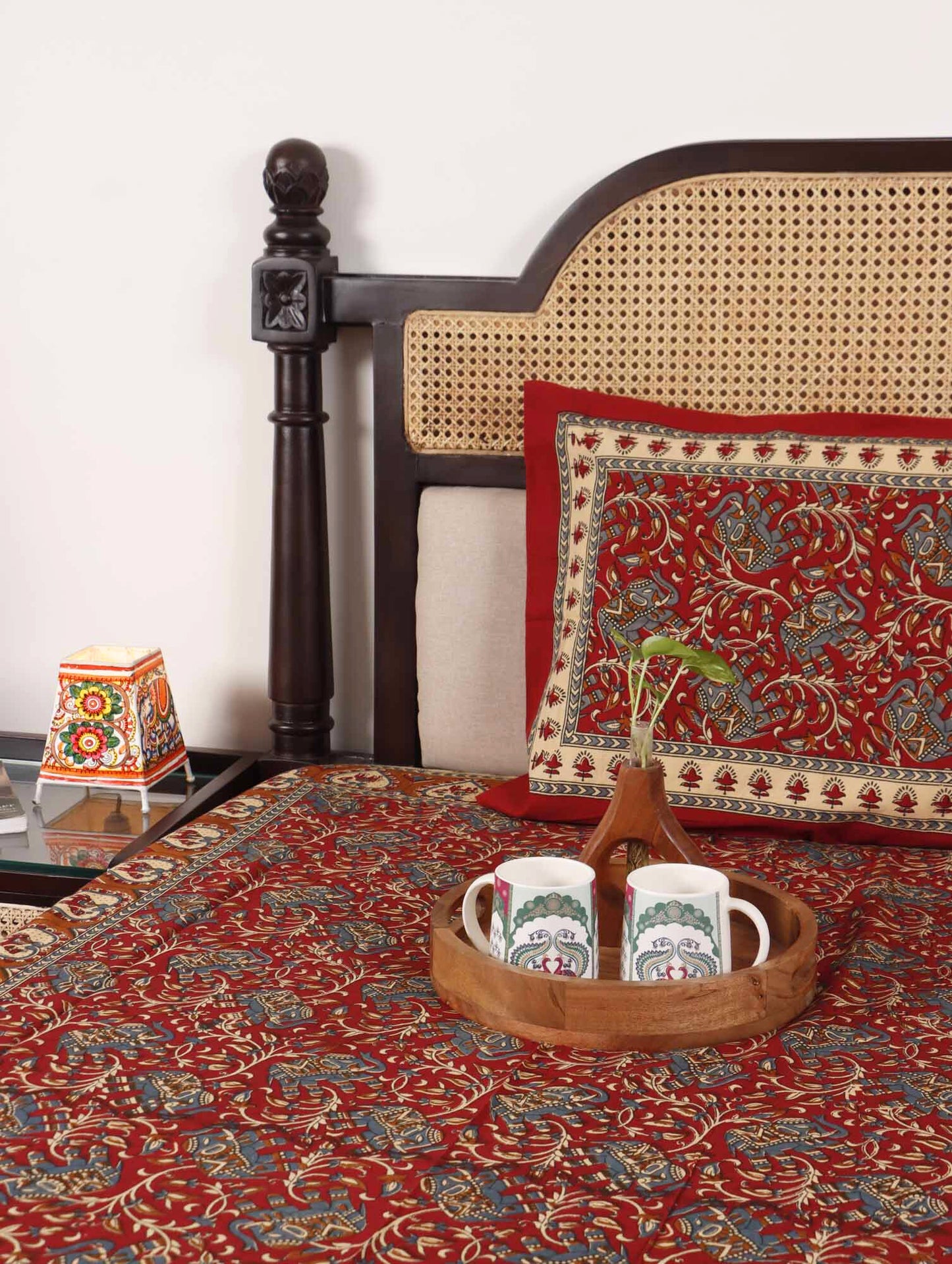 Kalamkari Haathi Red - Single Bed Bedsheet (60x90 Inches)