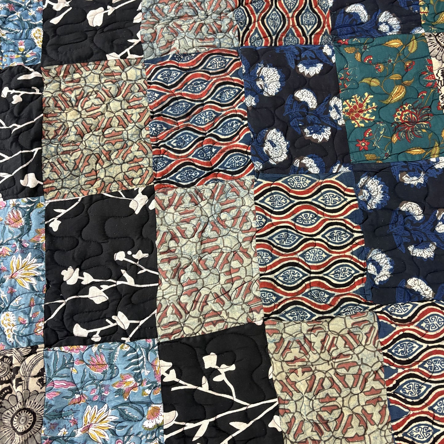 Rangeela - Blue - Patchwork Reversible Quilted Bedcover I Comforter - With Pillow Cases