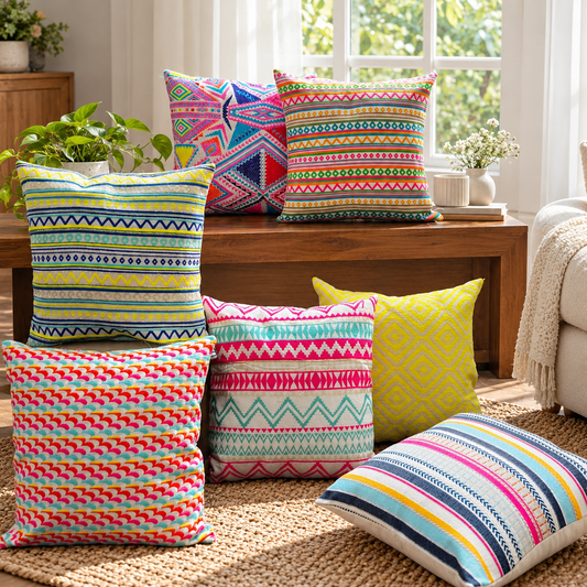 Playful Palette - Set of 7 Jacquard Cushion Covers
