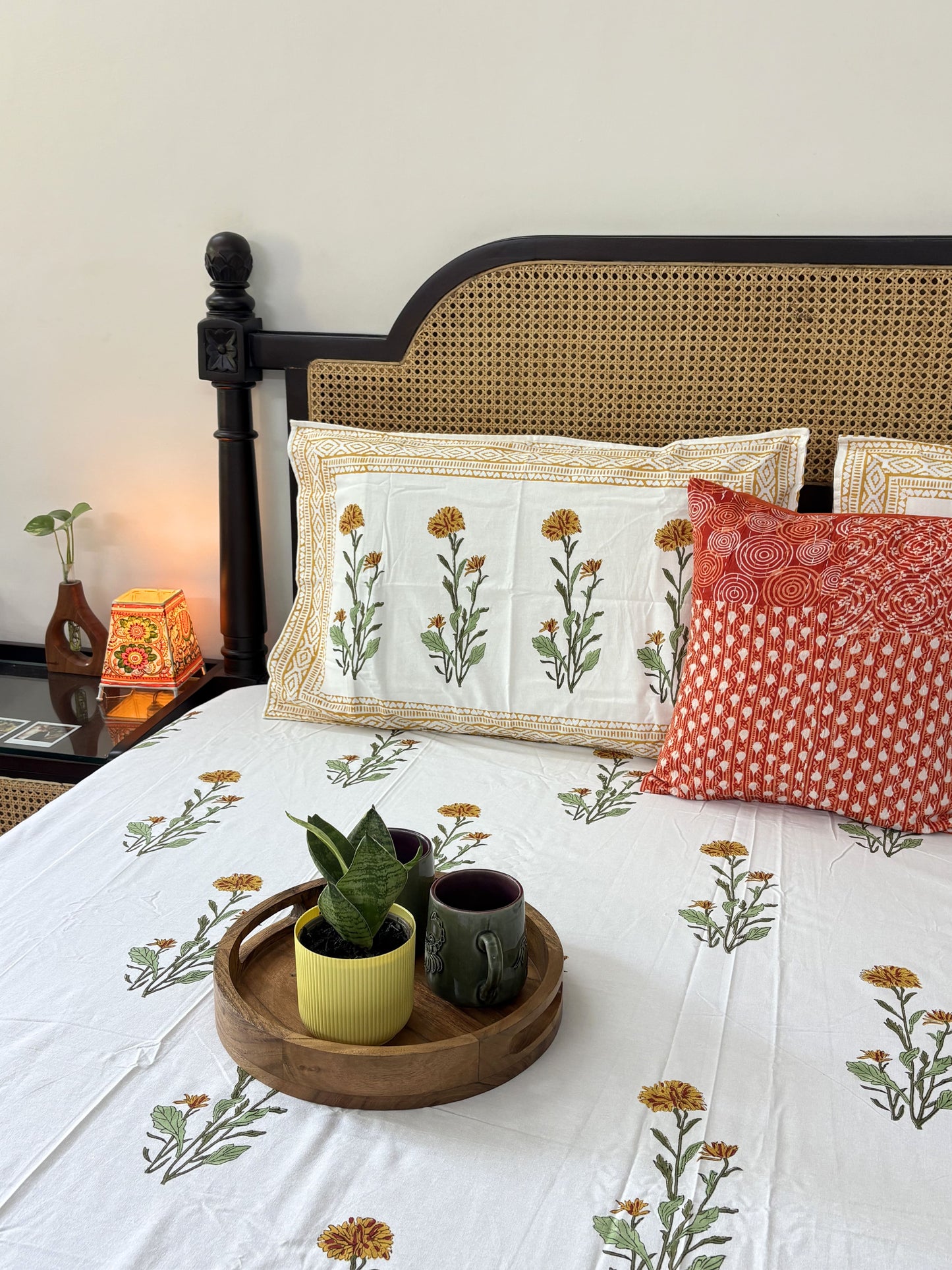 Marigold - Hand block Bedsheet (108x108 Inches)