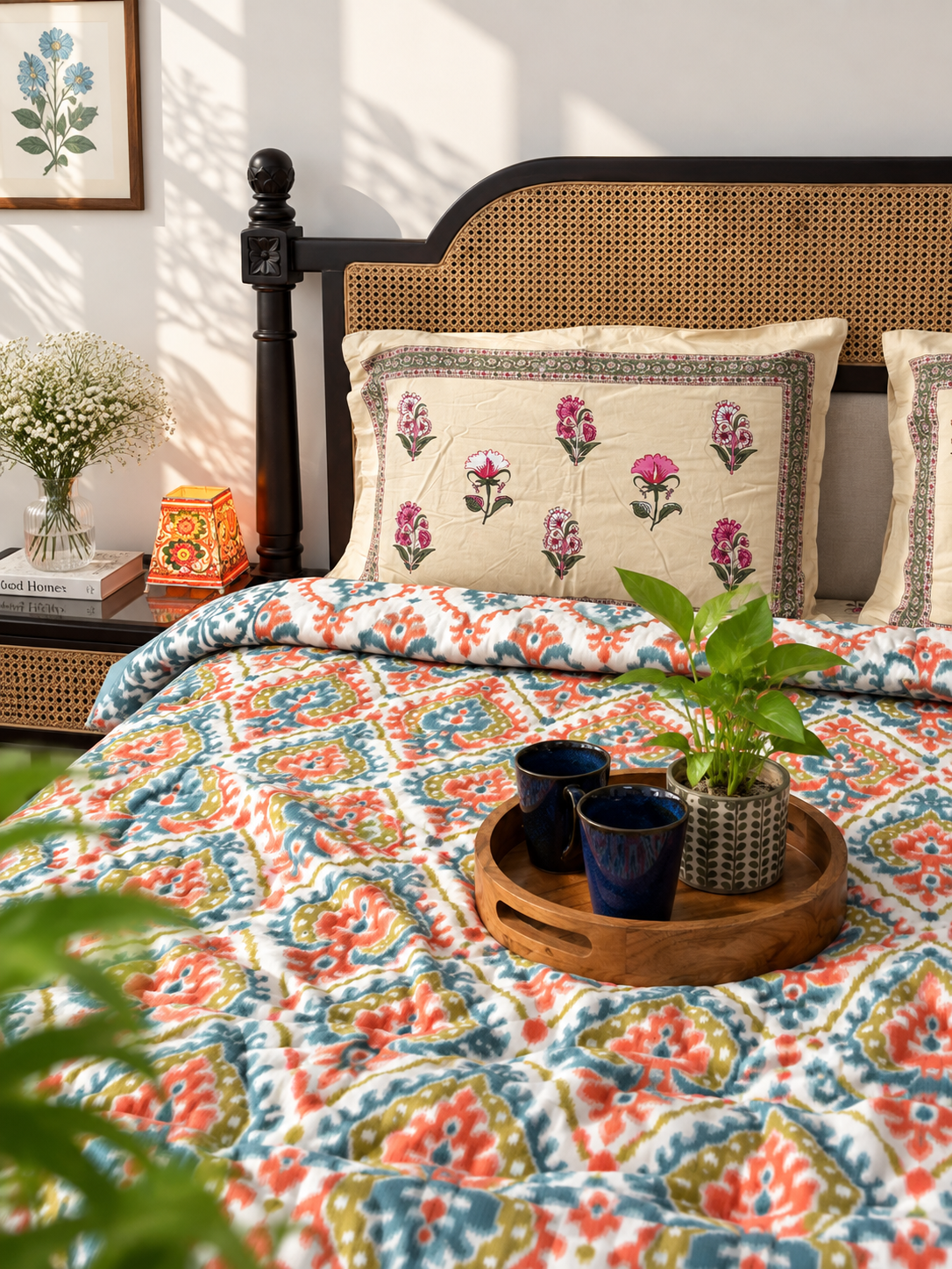 Ikkat Orange - Double Bed Razai/ Comforter