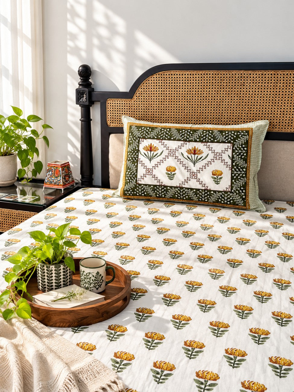 Brown Phool - Single Bed Bedsheet (60x90 Inches)