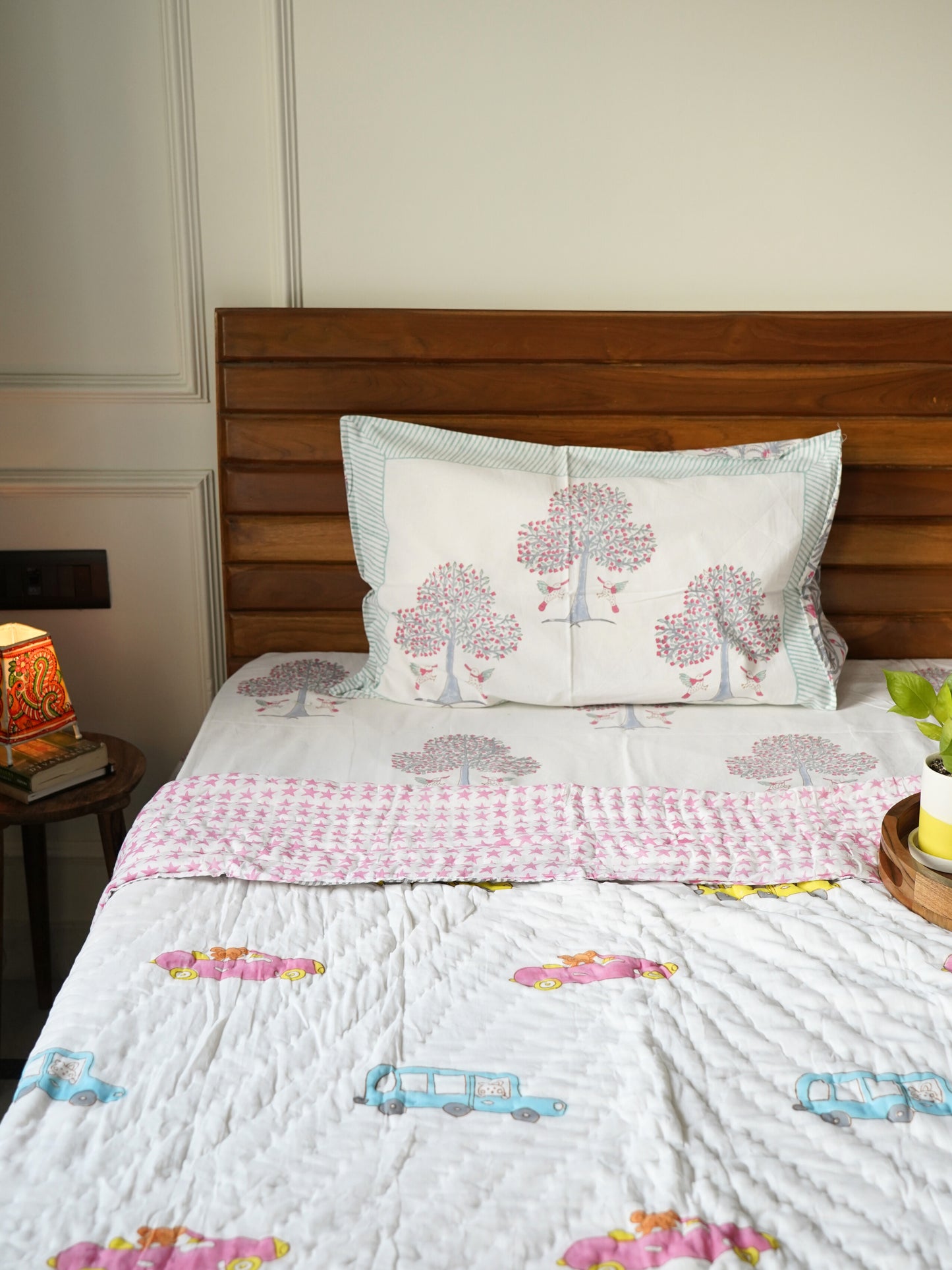 Rabbit on Cars - Handblock Razai I Comforter