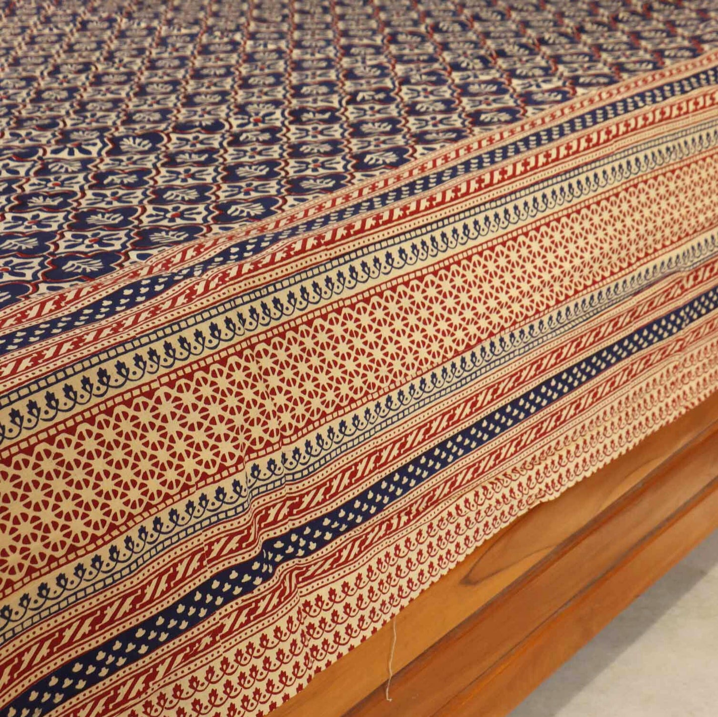 Kalamkari Jharoka Blue  Flat I Fitted Bedsheet (90x108 Inches)