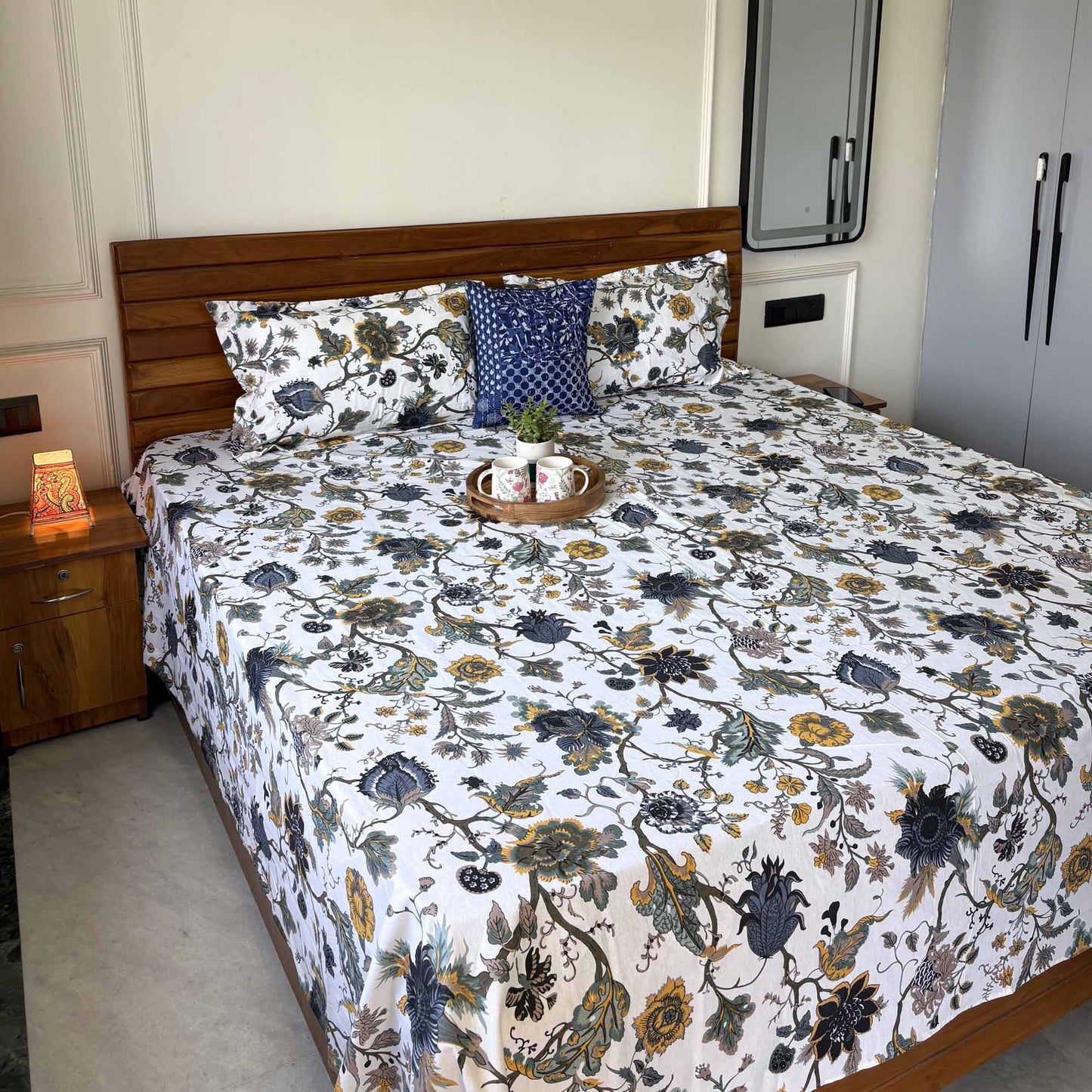 Anokhi Prints - White – Flat I Fitted Bedsheet (108x108 Inches)