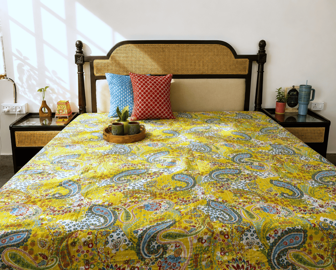 Peeli Kairi - Kantha Stitch Bedcover
