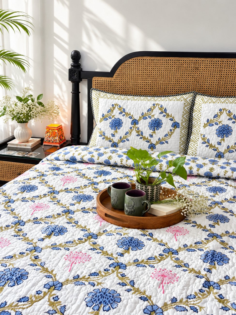 Khushamadeed - Quilted and Reversible Handblock Bedcover I Comforter