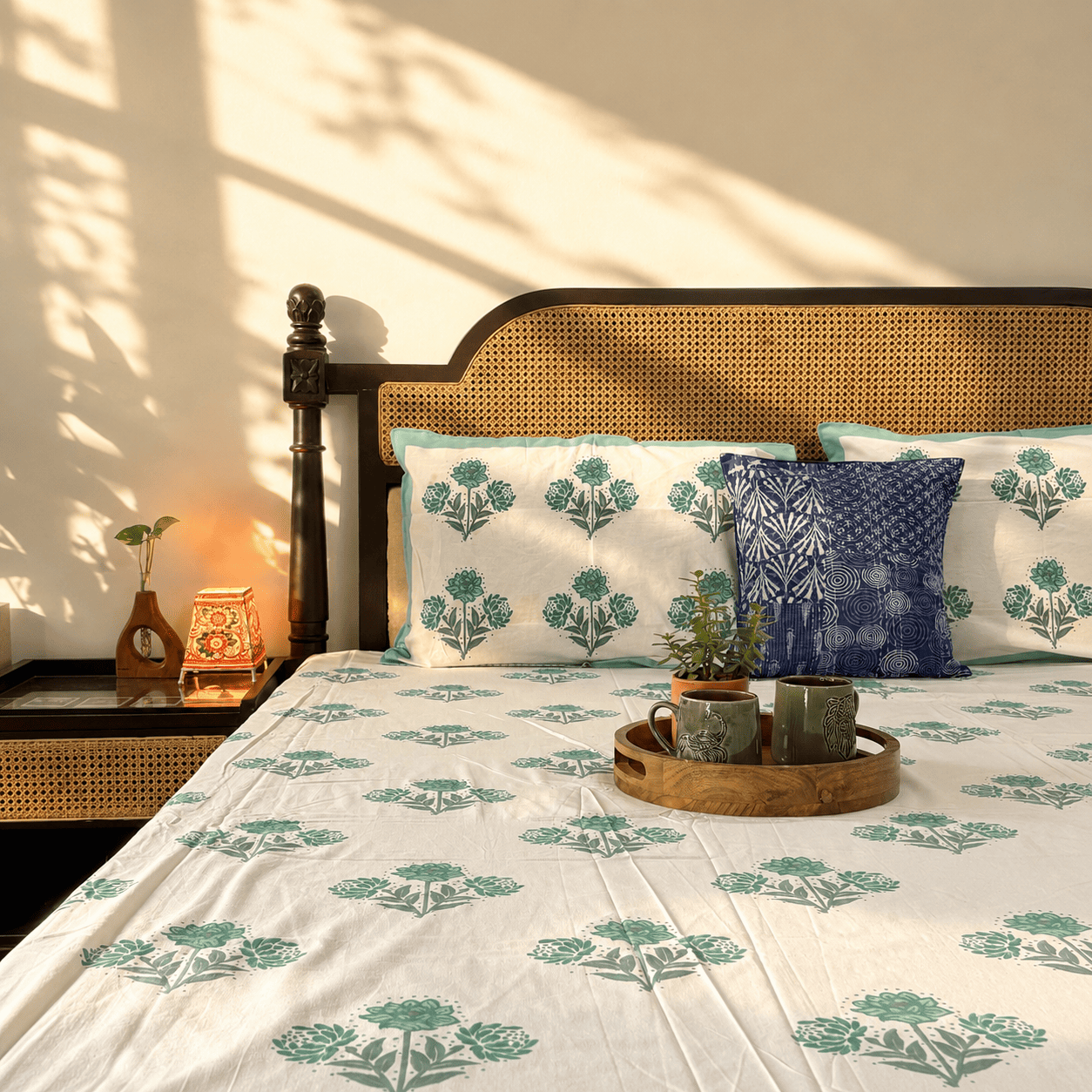 Gulistan Blue - Flat I Fitted Bedsheet (108x108 Inches)