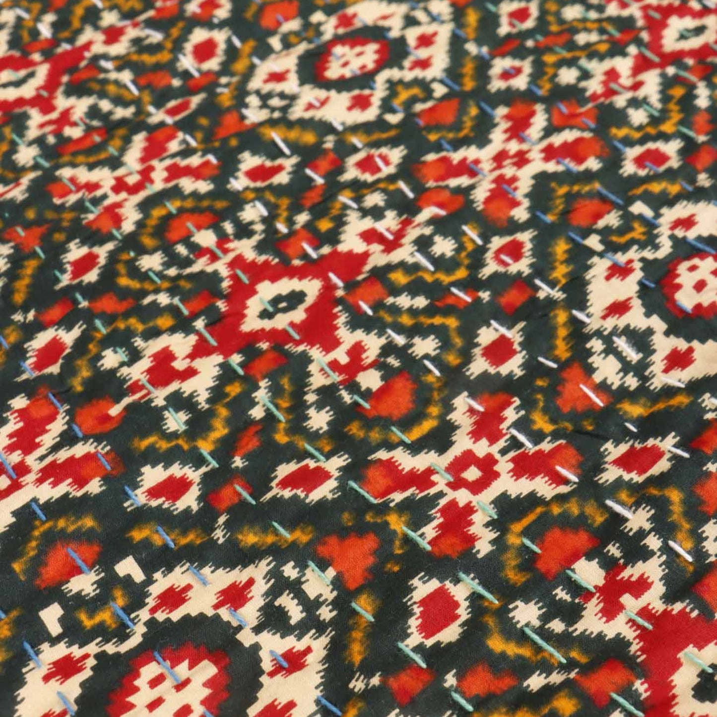 Ikkat Patola - Kantha Stitch Bedcover