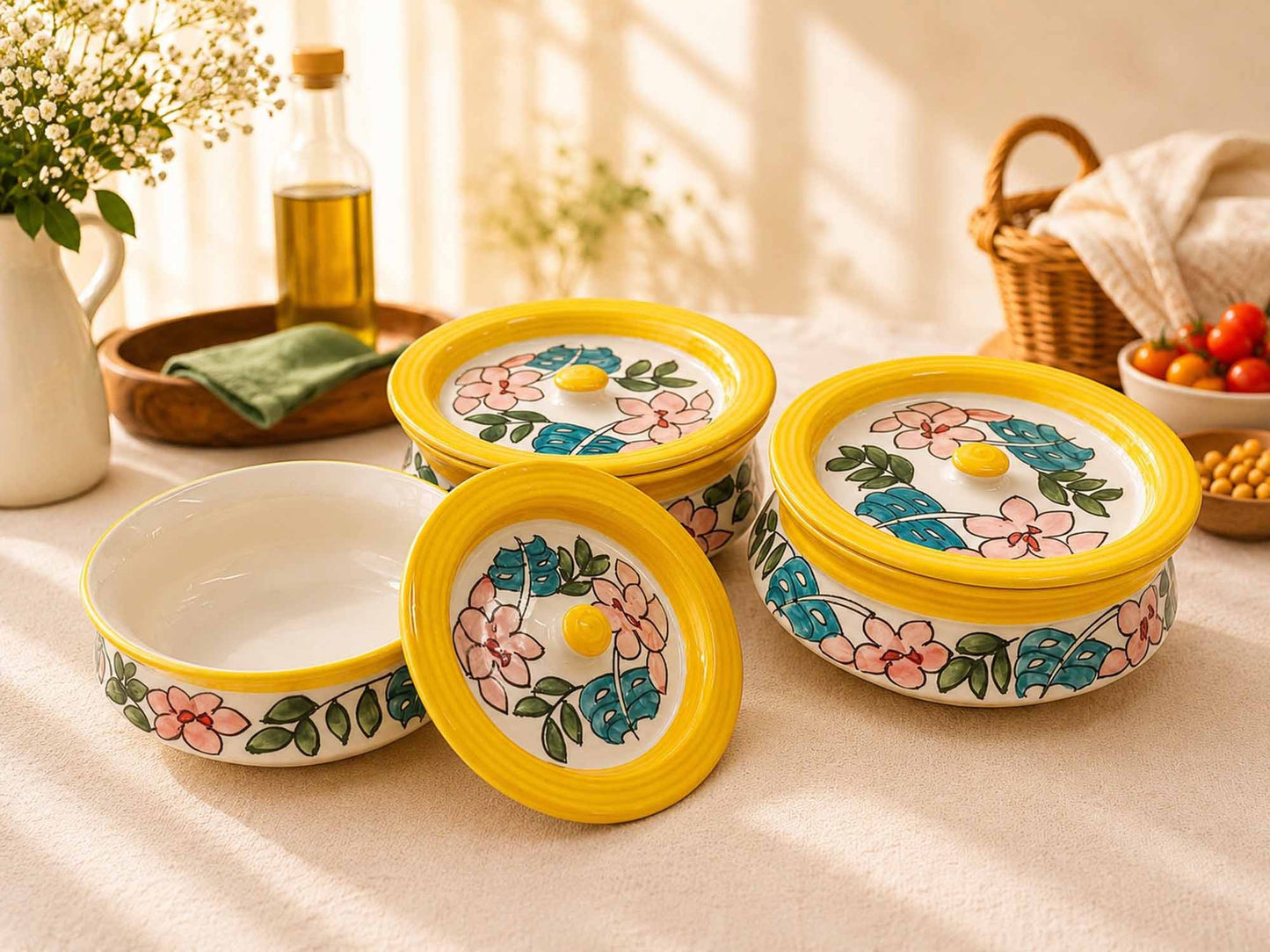Spring Shades - Serving Bowls with Lid - Set of 3