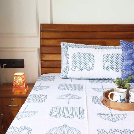 Hathi Chhatri  Flat I Fitted Bedsheet (90x108 Inches)