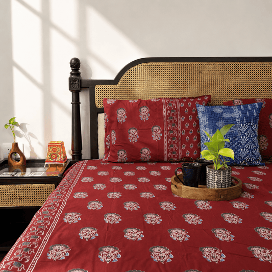 Meher Red - Flat I Fitted Bedsheet (108x108 Inches)