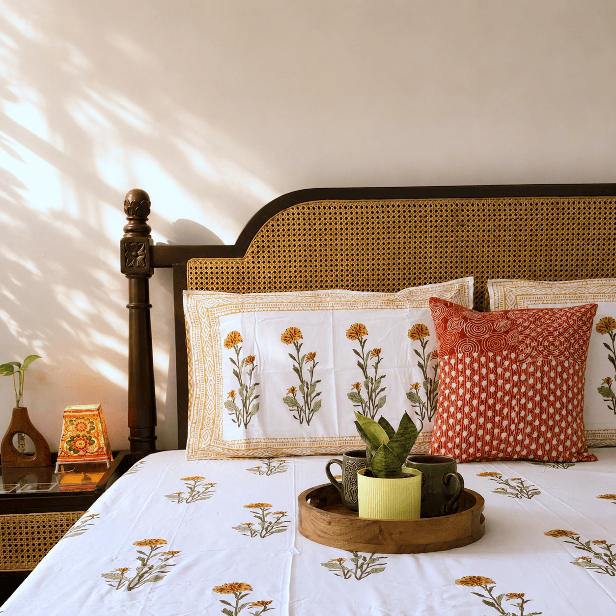 Marigold - Hand block Bedsheet (108x108 Inches)