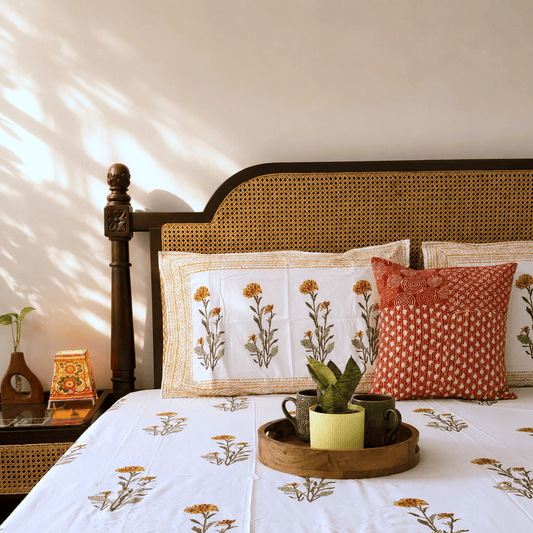 Marigold - Hand block Bedsheet (108x108 Inches)