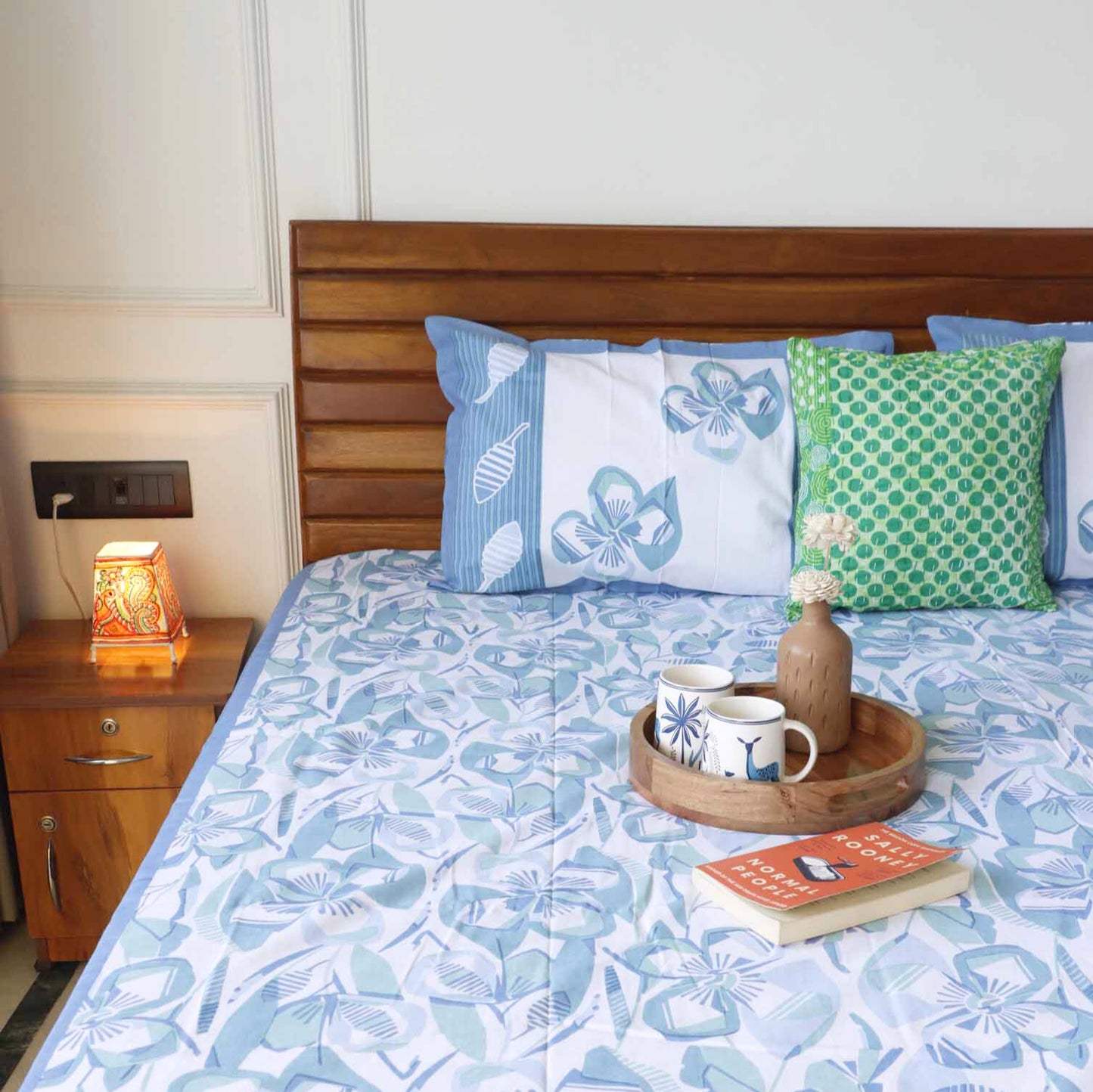 Abstract Floral Blue - Flat I Fitted Bedsheet (100x108 Inches)