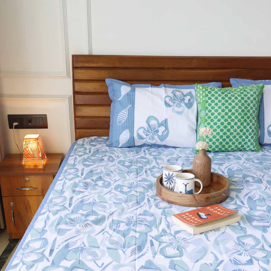 Abstract Floral Blue - Flat I Fitted Bedsheet (100x108 Inches)