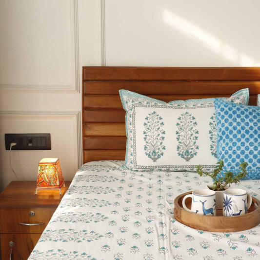 Sadabahaar Blue  Flat I Fitted Bedsheet (90x108 Inches)
