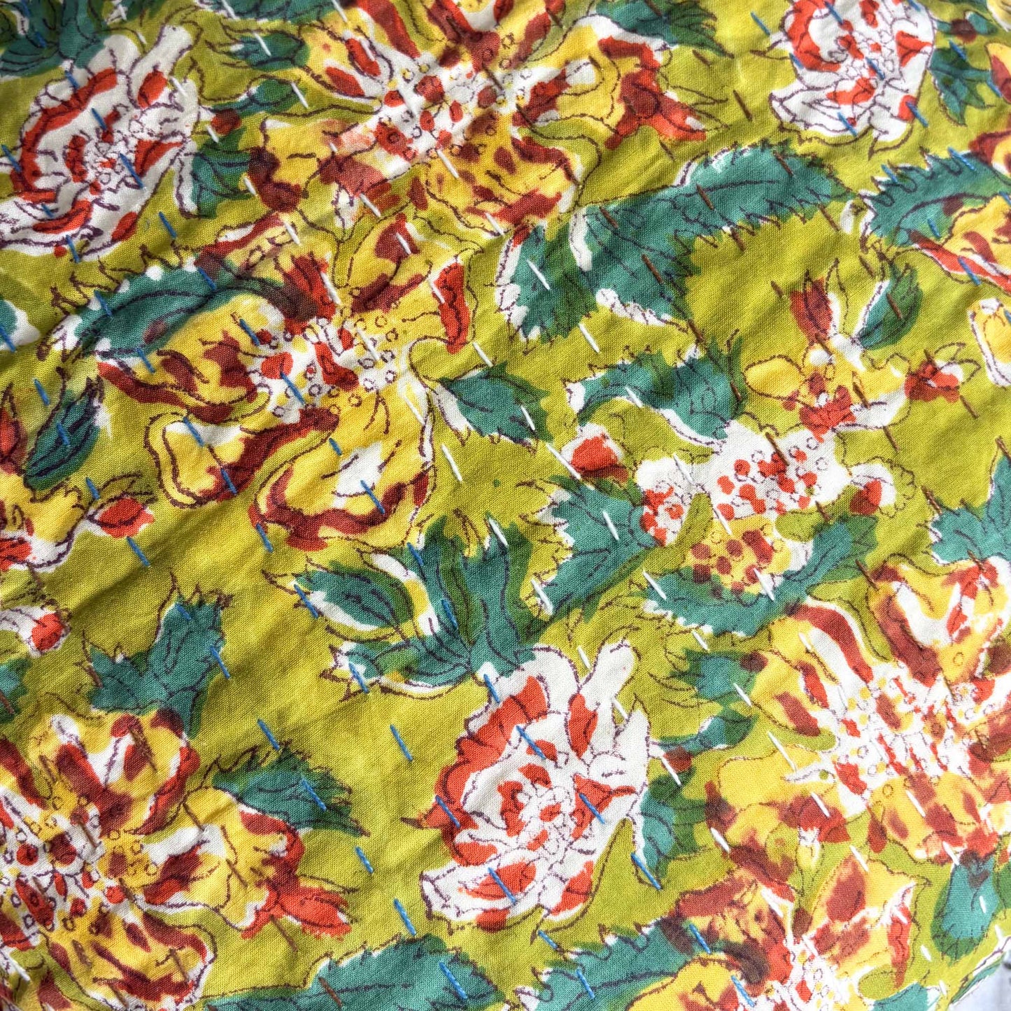 Basanti – Handblock Kantha Stitch Cushion Cover